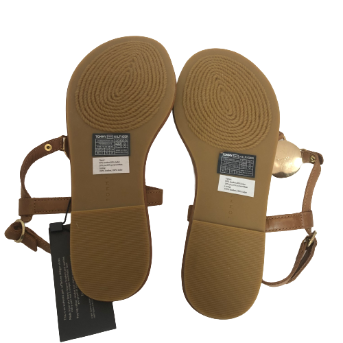 Tommy Hilfiger Brown Leather Logo Thong Sandals | Brand New |