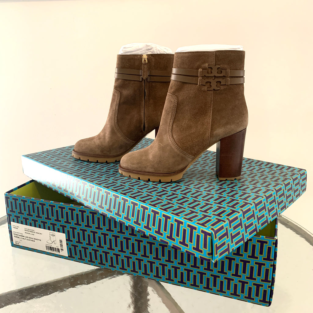 Tory Burch 'Leigh' Lug Sole Beige Suede Boots | Brand New |
