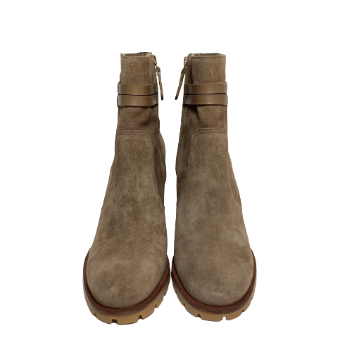 Tory Burch 'Leigh' Lug Sole Beige Suede Boots | Brand New |