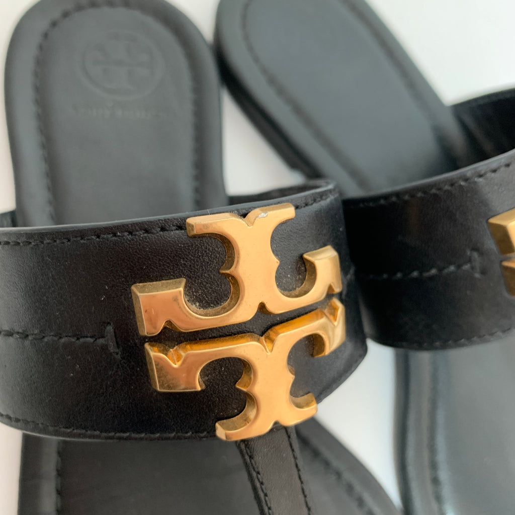 Tory Burch Black Leather 'Everly' Thong Sandals | Gently Used |
