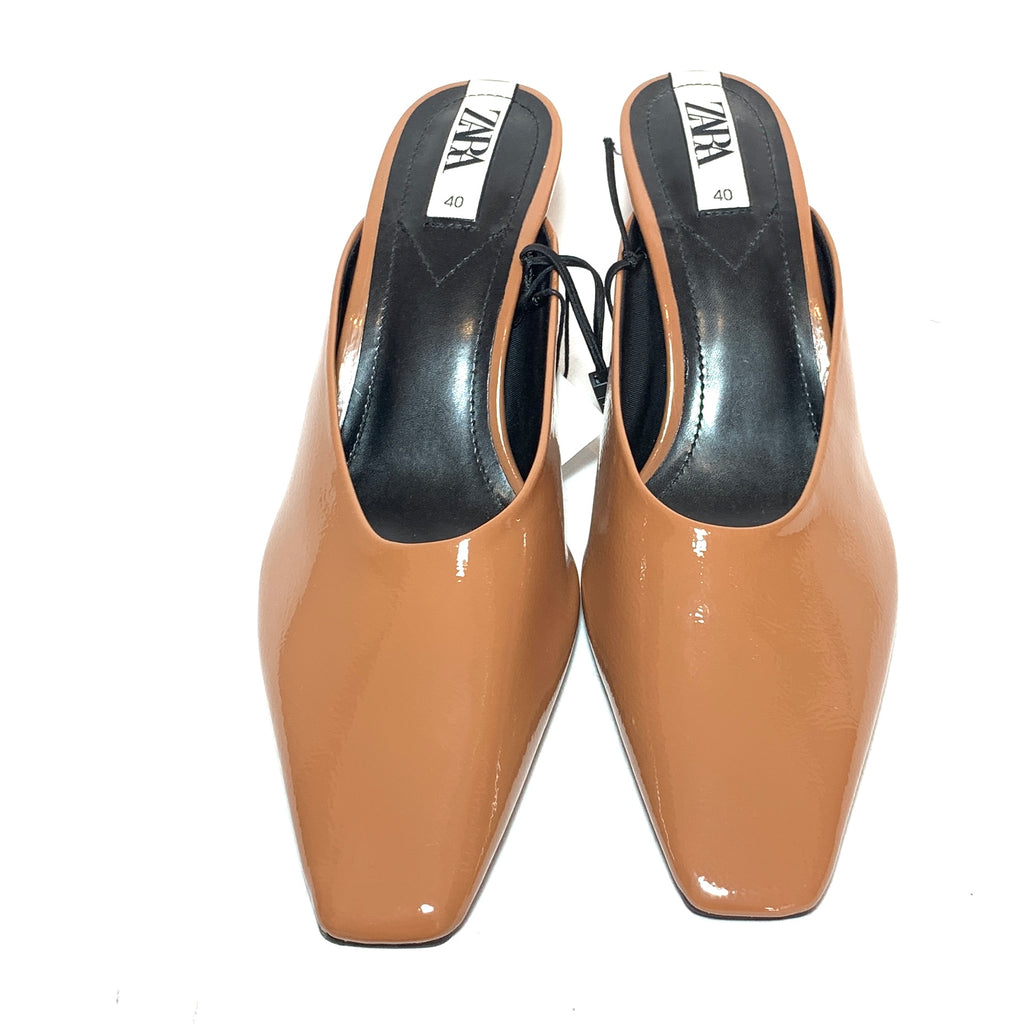 ZARA Tan Patent Mules | Brand New |