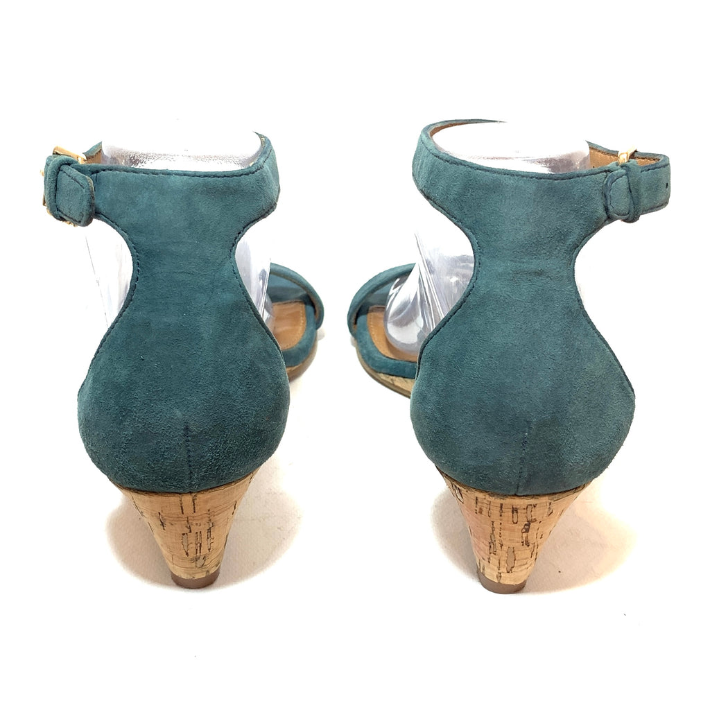 Tory Burch Teal Suede Cork 'Savannah' Wedges | Pre Loved |