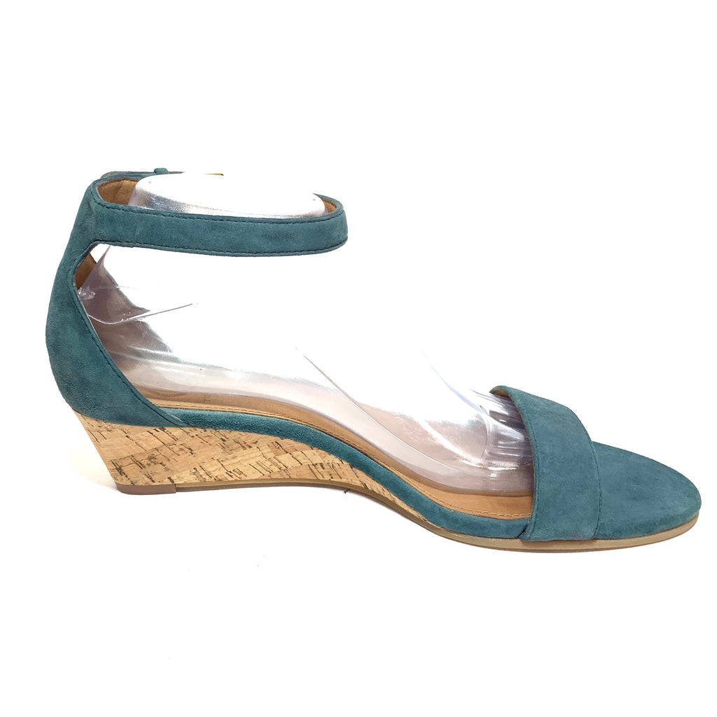 Tory Burch Teal Suede Cork 'Savannah' Wedges | Pre Loved |