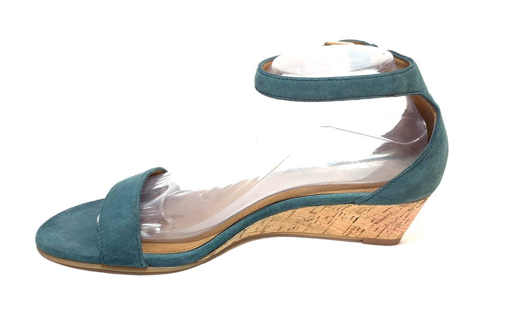 Tory Burch Teal Suede Cork 'Savannah' Wedges | Pre Loved |