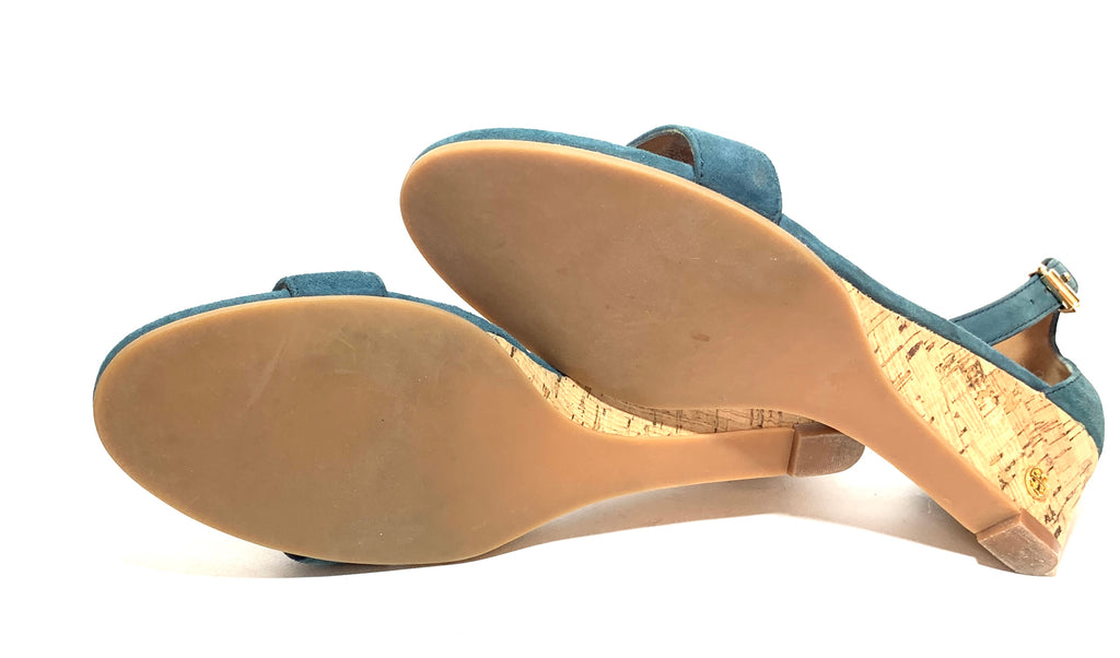 Tory Burch Teal Suede Cork 'Savannah' Wedges | Pre Loved |