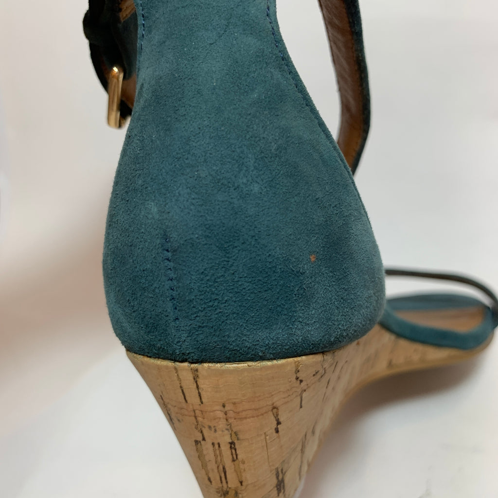 Tory Burch Teal Suede Cork 'Savannah' Wedges | Pre Loved |