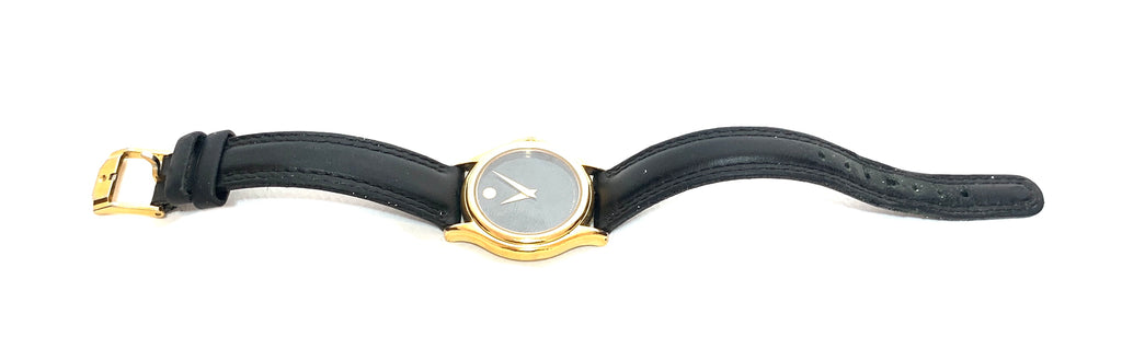 Movado Black & Gold 87 E4 0823 Leather Wristwatch | Pre Loved |
