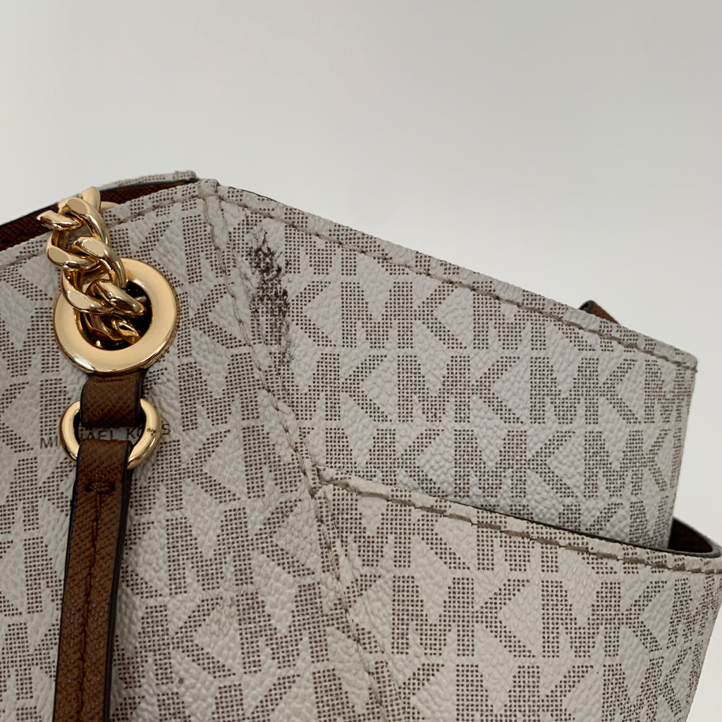 Michael Kors Vanilla Monogram Jet Set Travel Chain Shoulder Tote | Like New |
