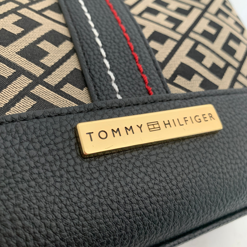 Tommy Hilfiger Grey & Black Monogram Crossbody Bag | Like New |