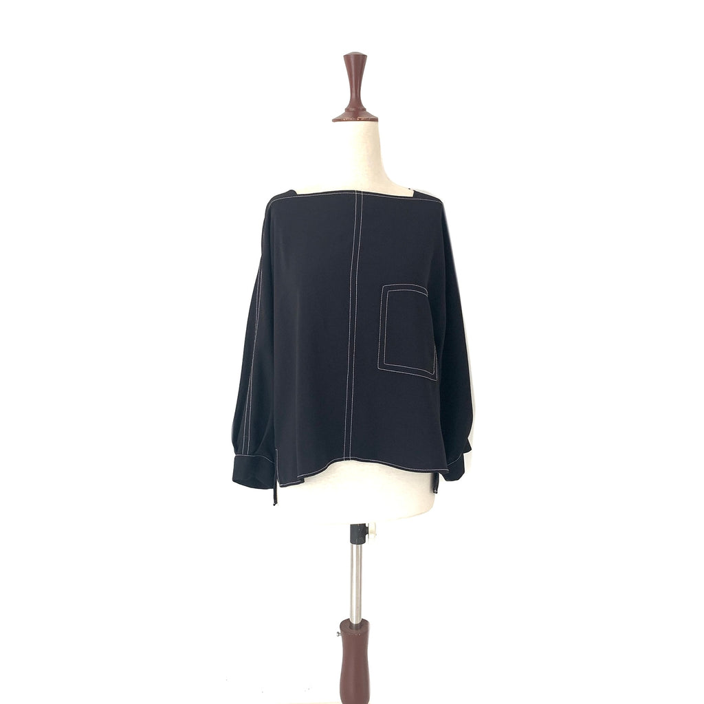 ZARA Black with White Stitching Top | Pre Loved |