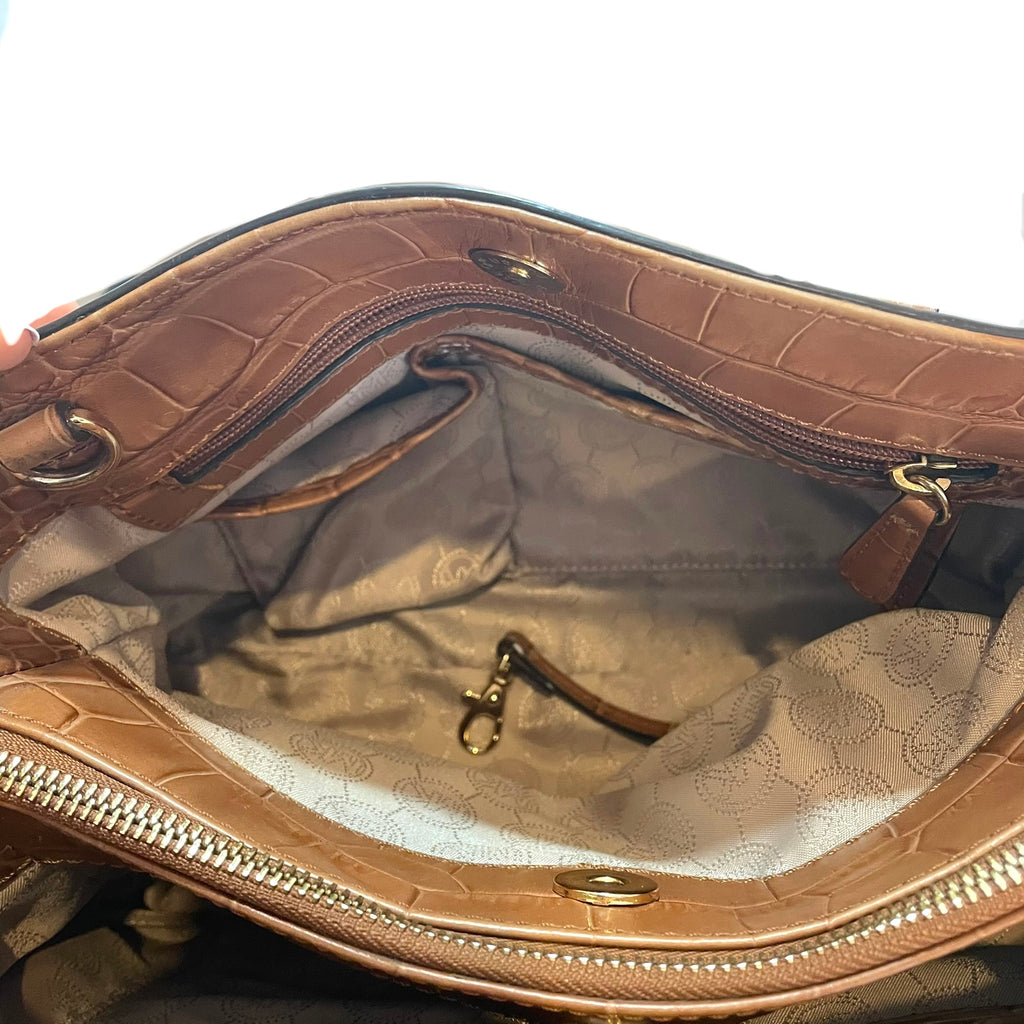 Michael Kors Tan Leather Croc Print Satchel | Pre Loved |