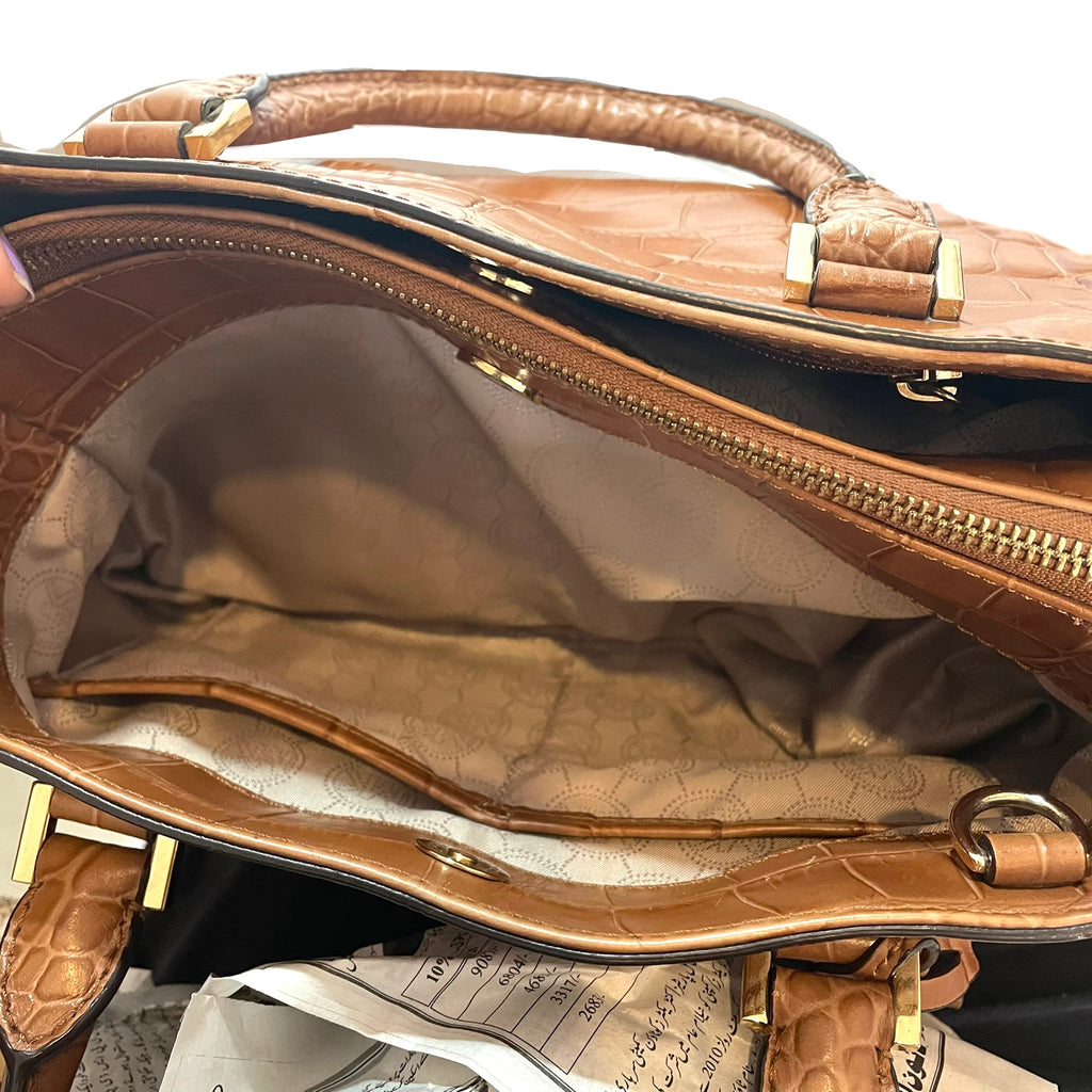 Michael Kors Tan Leather Croc Print Satchel | Pre Loved |