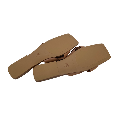 ZARA Brown Gold Stud Slides | Brand New |