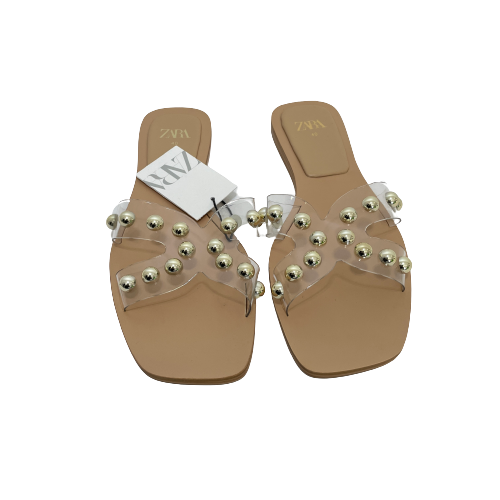 ZARA Clear Vinyl Gold Stud Slides | Brand New |
