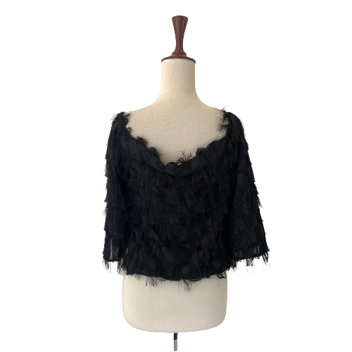 ZARA Black Fringe Boat-neck Top | Brand New |
