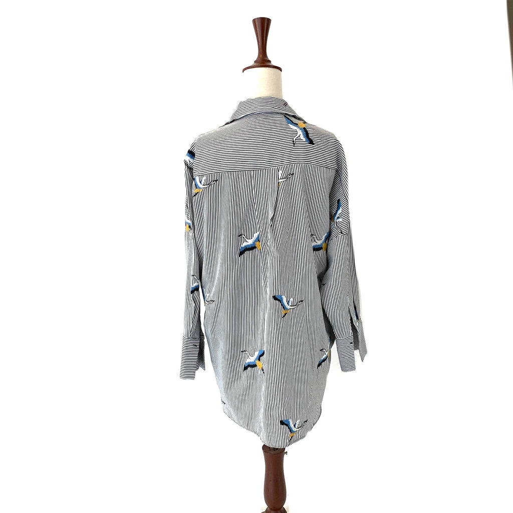 ZARA Striped Embroidered Birds Shirt | Gently Used |
