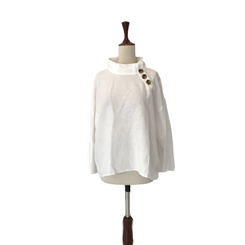 ZARA White Top with Large Brown Buttons | Gently Used |