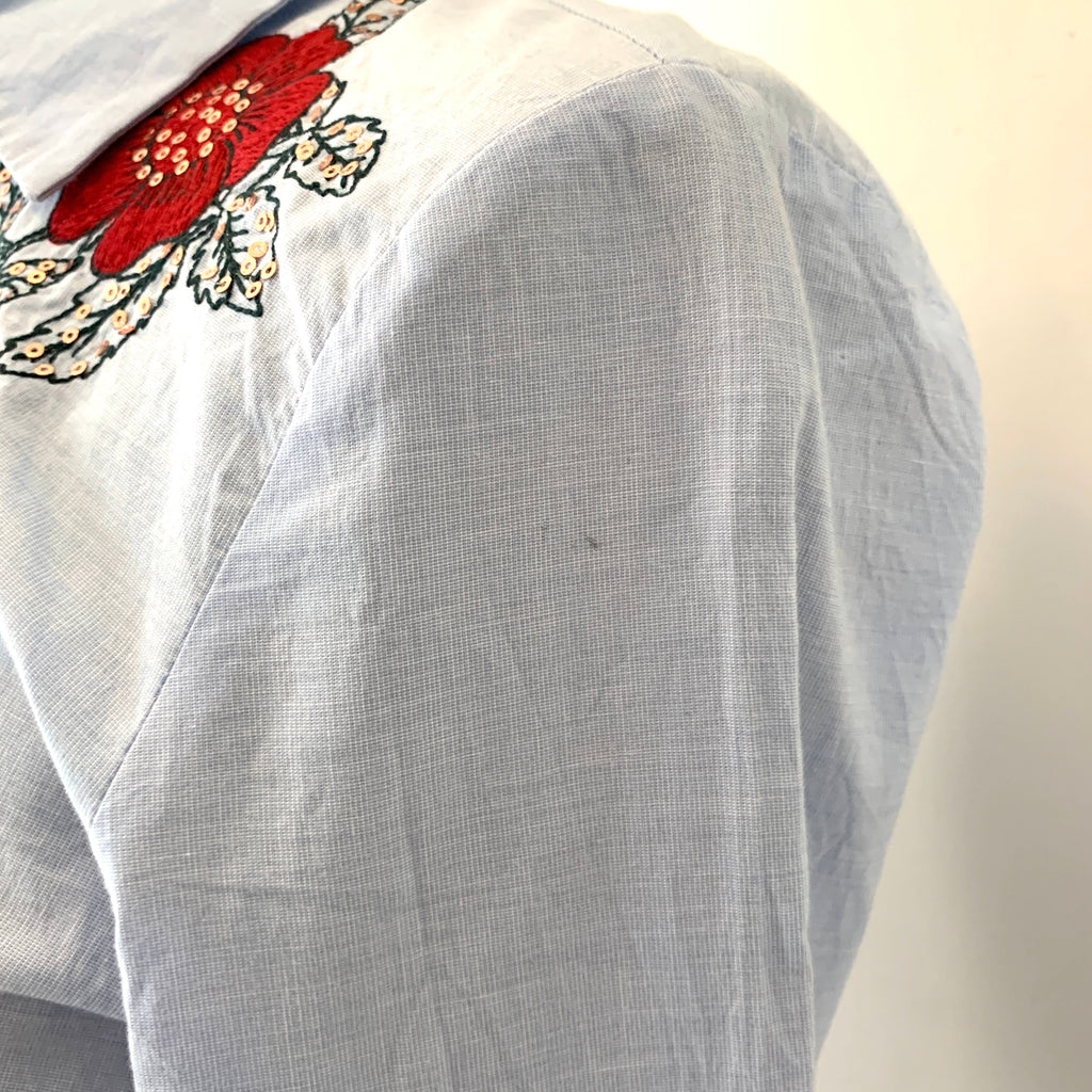 ZARA Light Blue Cotton Embroidered Shirt | Pre Loved |