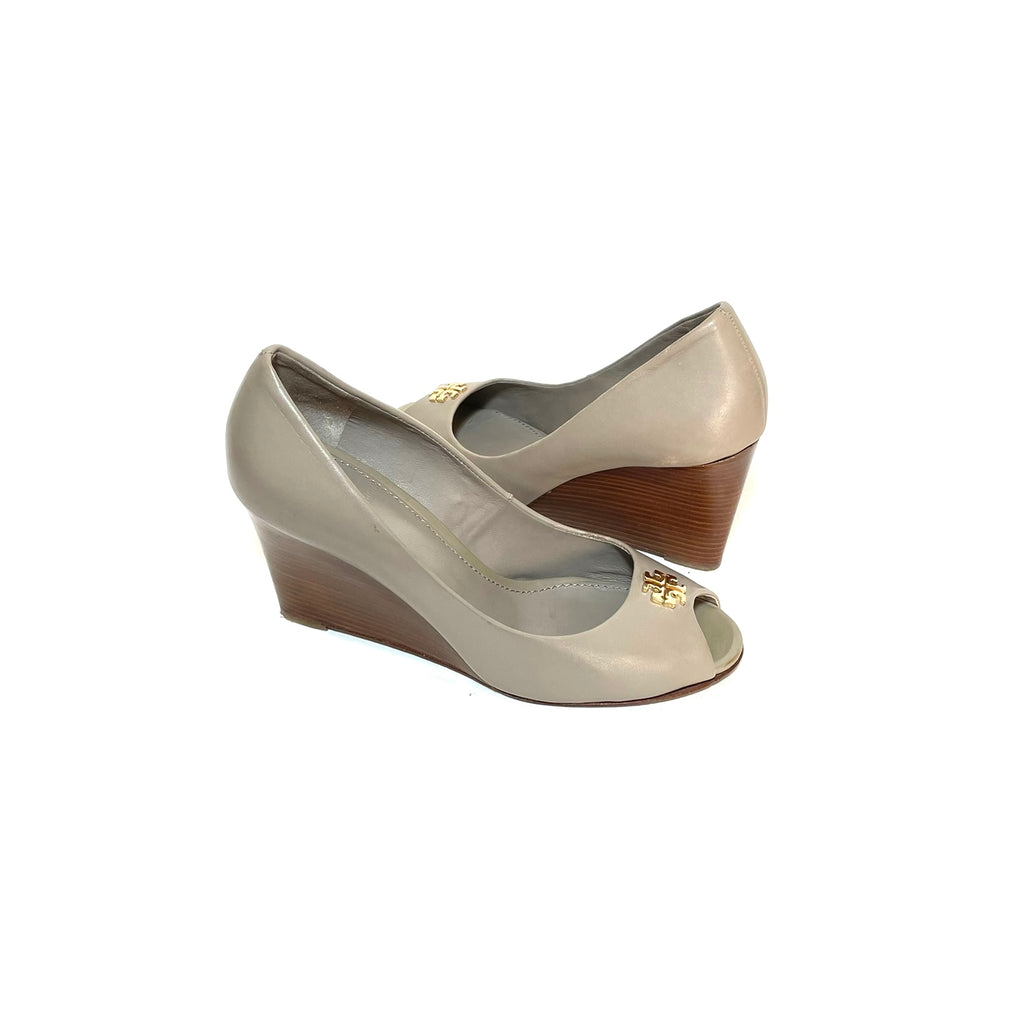 Tory Burch Grey 'Jolie' Peep-toe Wedges | Pre Loved |