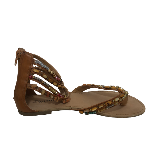 Zigi Soho Tan Beaded Gladiator Sandals | Pre Loved |