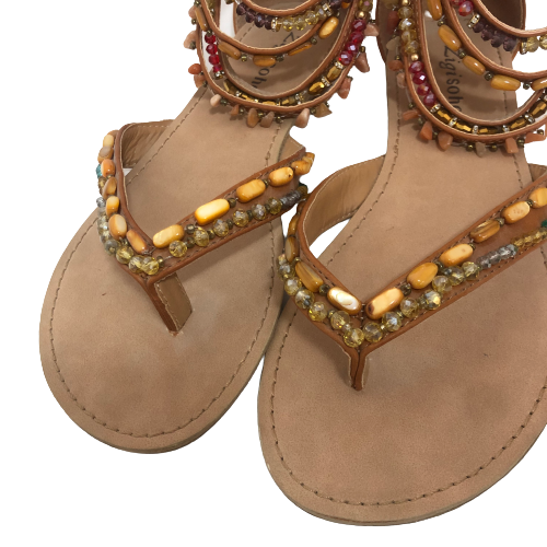 Zigi Soho Tan Beaded Gladiator Sandals | Pre Loved |