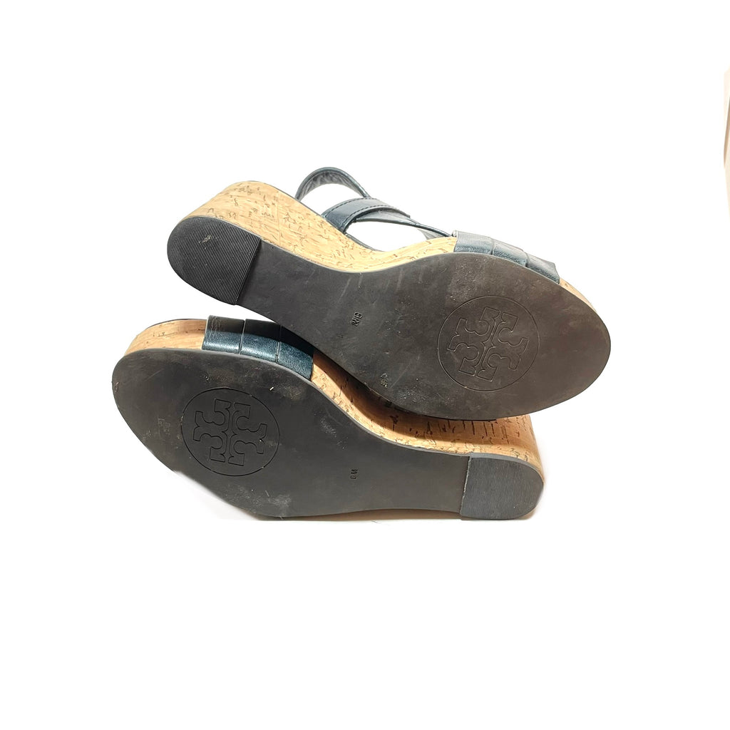 Tory Burch Black Leather & Cork Platform Wedges | Pre Loved |