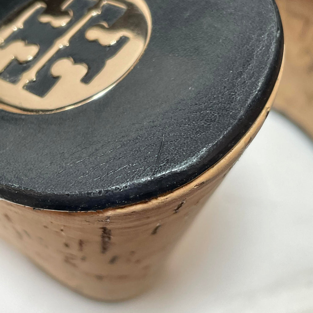 Tory Burch Black Leather & Cork Platform Wedges | Pre Loved |