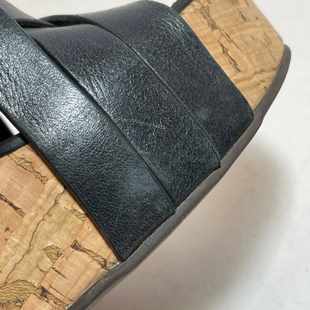 Tory Burch Black Leather & Cork Platform Wedges | Pre Loved |
