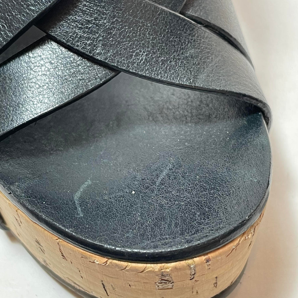 Tory Burch Black Leather & Cork Platform Wedges | Pre Loved |