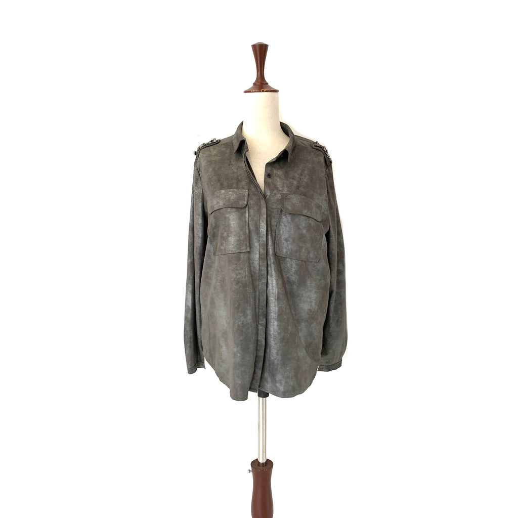 Mango Grey Satin Rhinestone Shirt | Brand New |