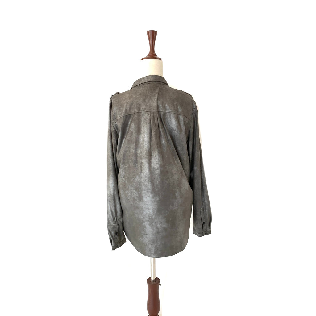 Mango Grey Satin Rhinestone Shirt | Brand New |