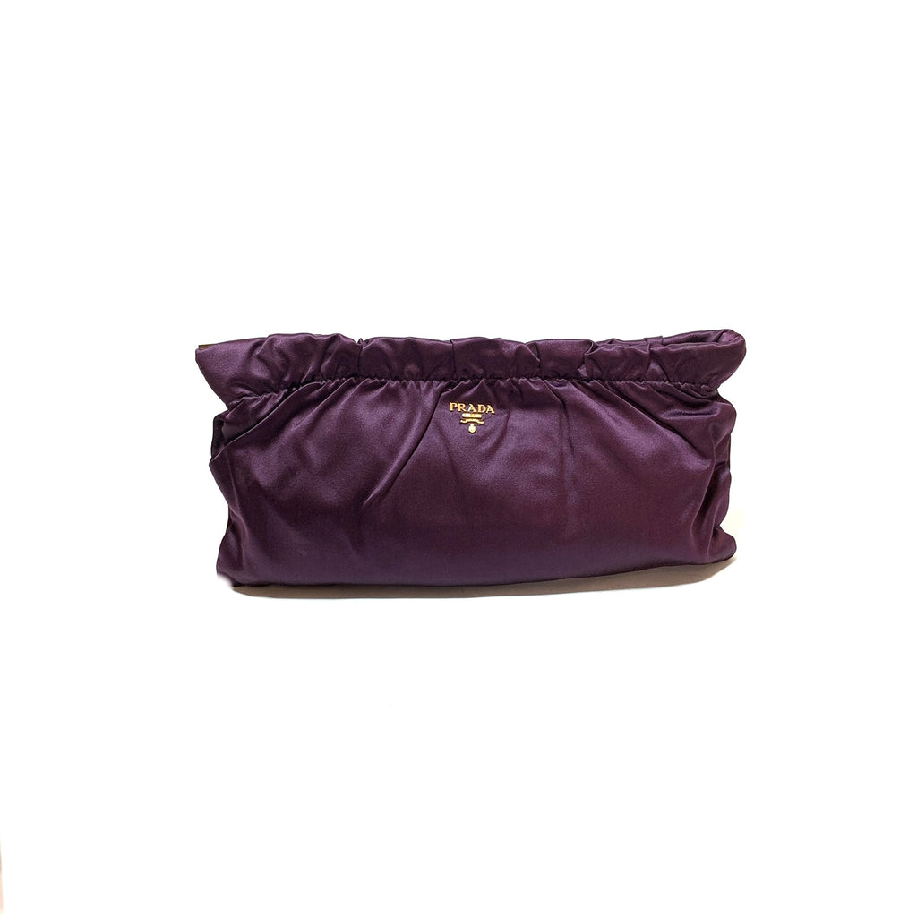 Prada Plum Pleated Satin Clutch | Gently Used |