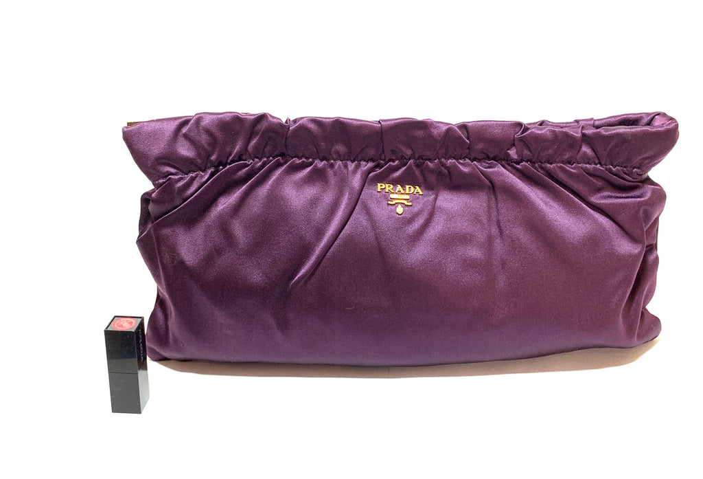 Prada Plum Pleated Satin Clutch | Gently Used |