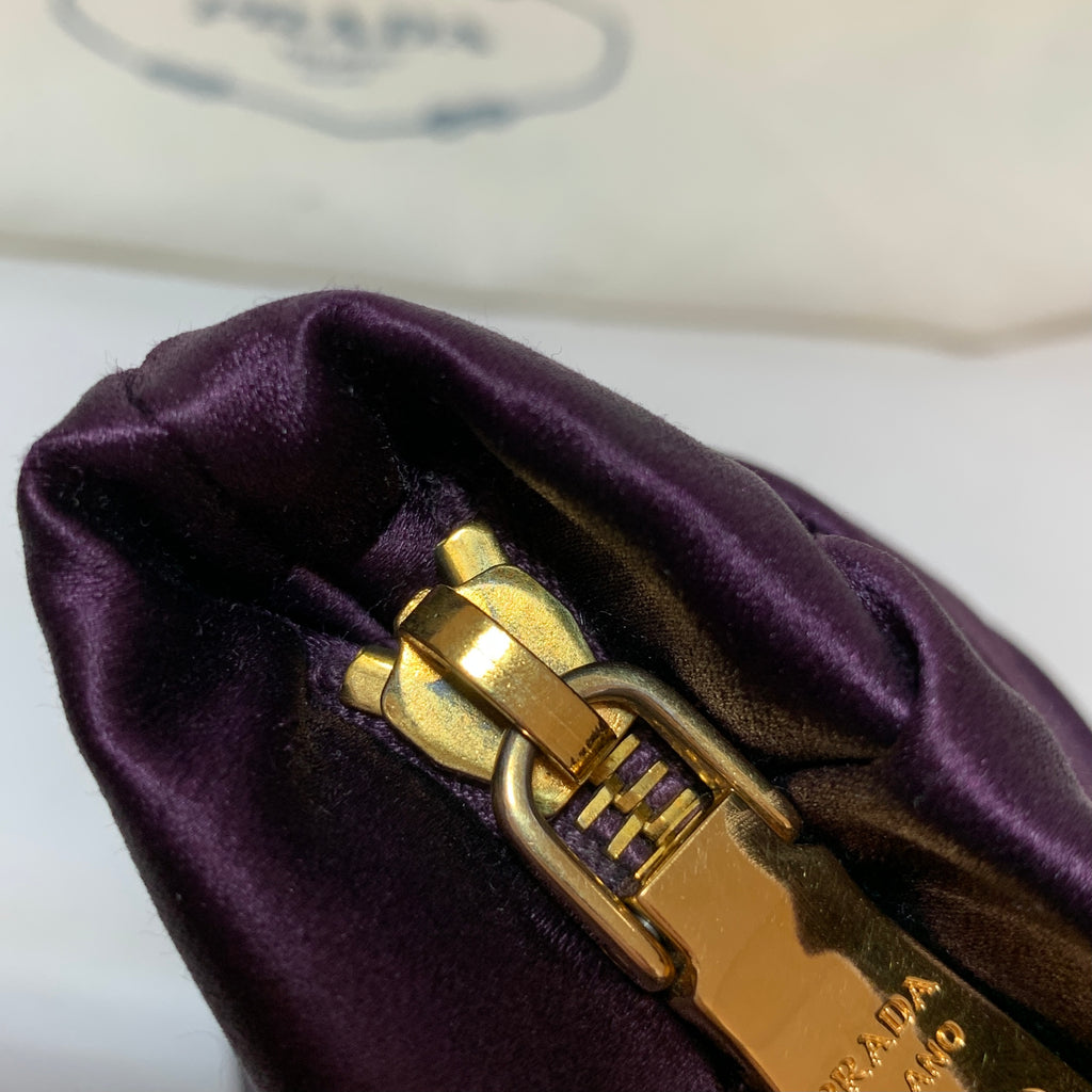 Prada Plum Pleated Satin Clutch | Gently Used |