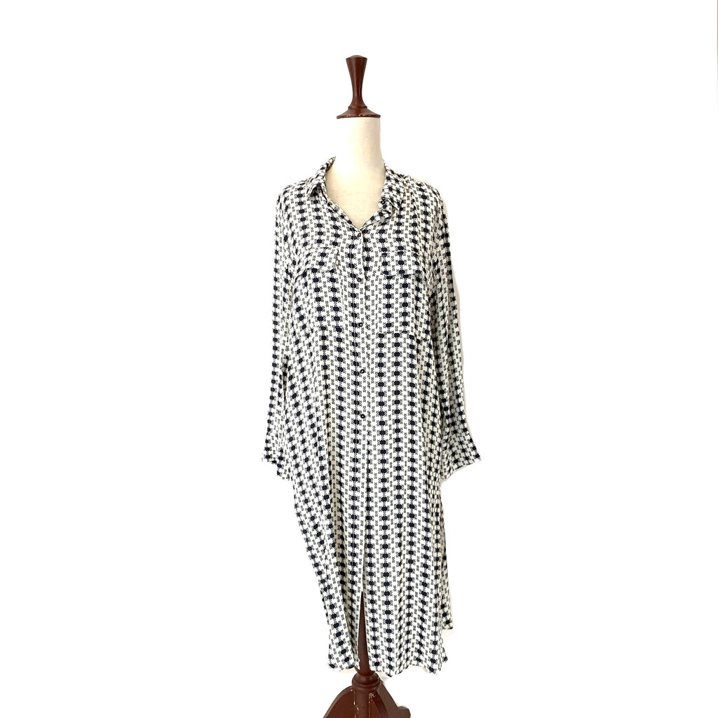 Mango Navy & White Printed Shirt Midi Dress | Brand New |