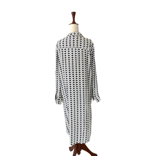 Mango Navy & White Printed Shirt Midi Dress | Brand New |