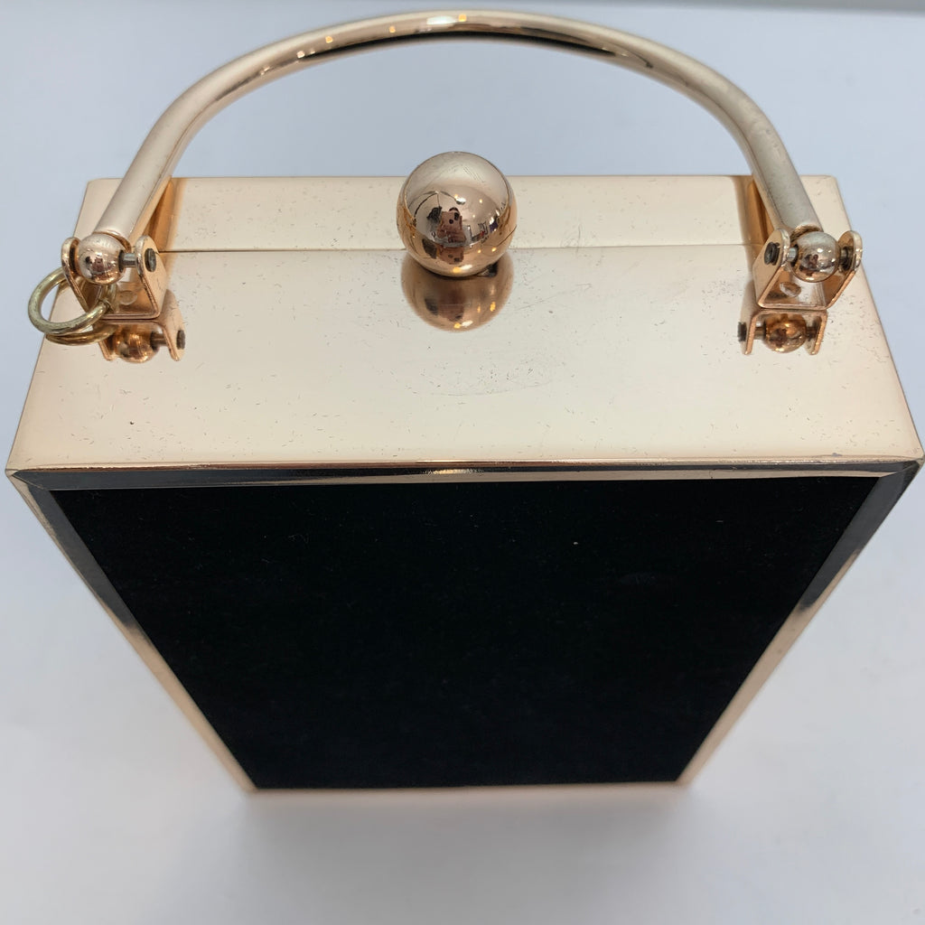 Mango Black Suede & Gold Metal Box Clutch | Pre Loved |