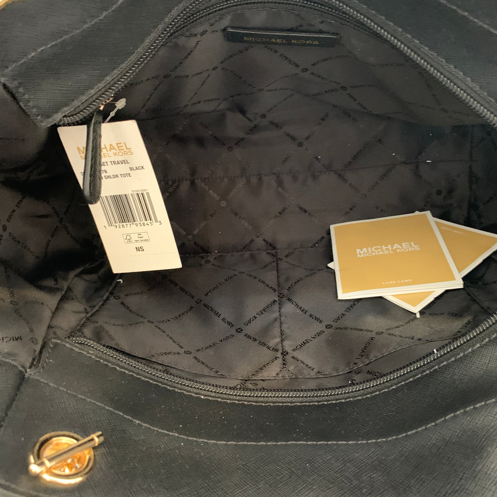 Michael Kors Monogram Black Jet Set Travel Chain Shoulder Tote | Brand New |