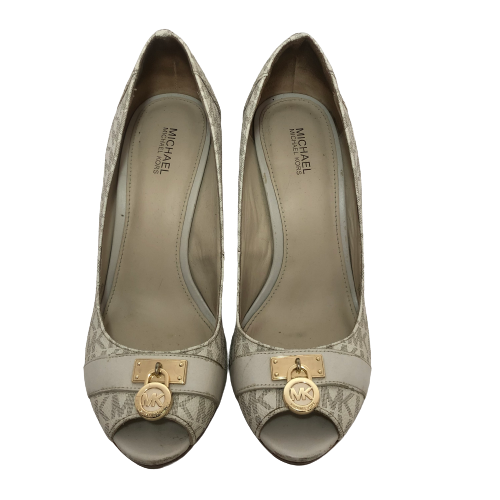 Michael Kors Vanilla Monogram 'Hamilton' Peep-toe Wedges | Pre Loved |