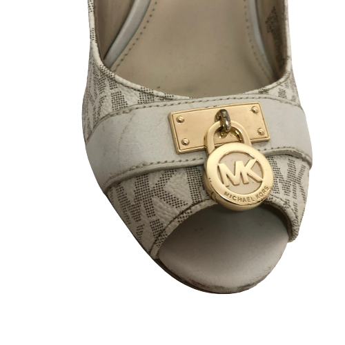 Michael Kors Vanilla Monogram 'Hamilton' Peep-toe Wedges | Pre Loved |