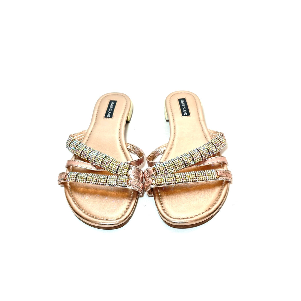 River Island Rose Gold Rhinestone Sandals | Gently Used |