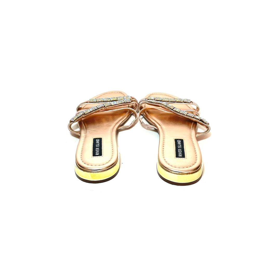 River Island Rose Gold Rhinestone Sandals | Gently Used |