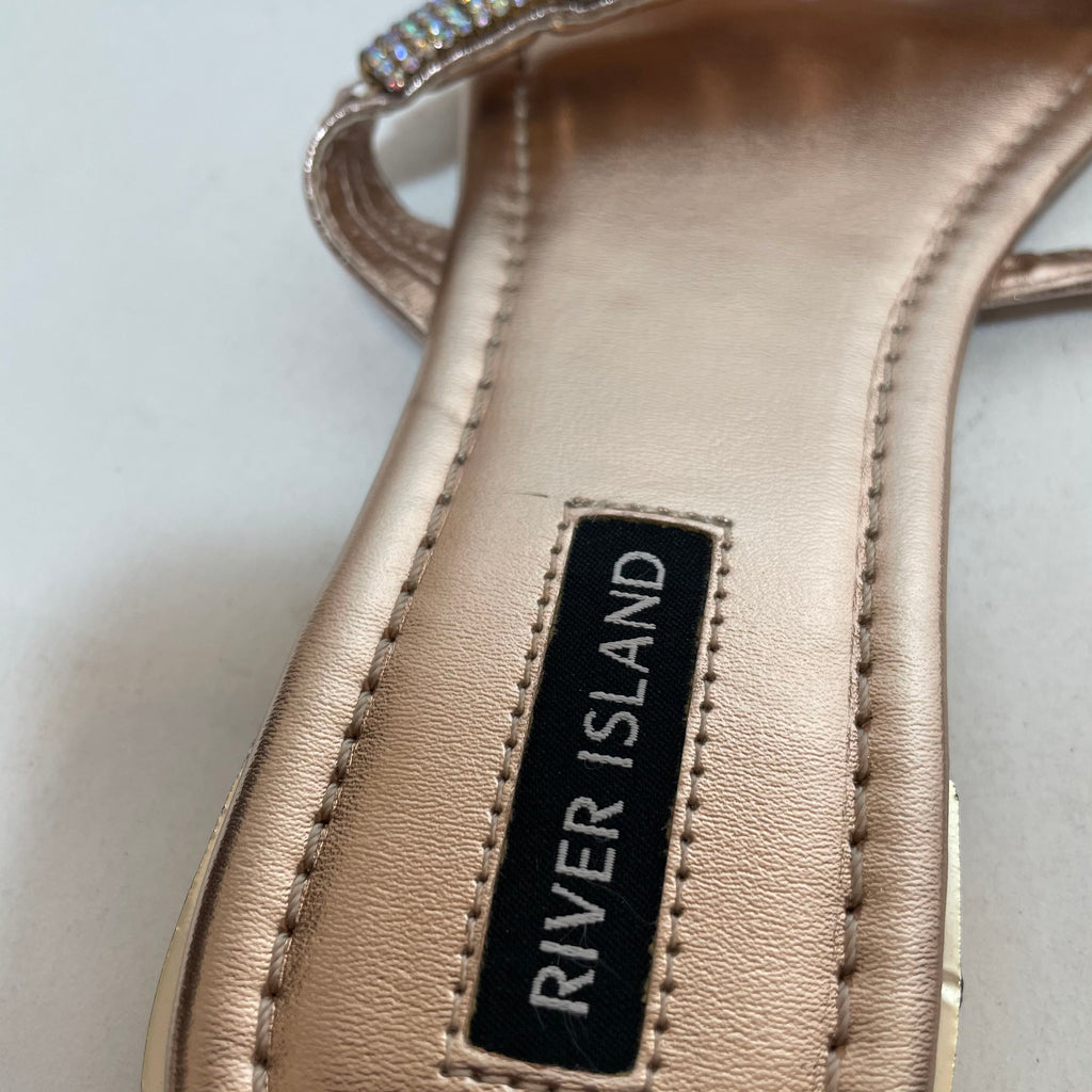 River Island Rose Gold Rhinestone Sandals | Gently Used |