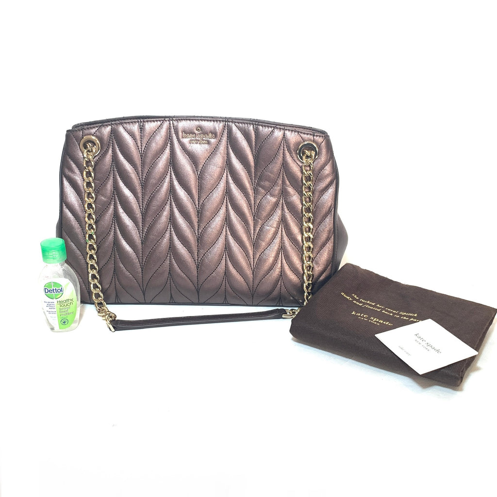 Kate Spade 'Briar Lane' Metallic Quilted Leather Shoulder Bag | Brand New |
