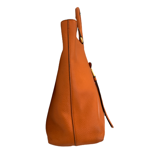 Prada Orange Pebbled Leather Front-zip Convertible Tote | Pre Loved |