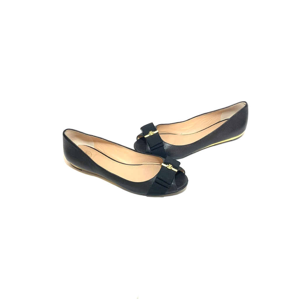 Tory Burch Black 'Trudy' Peep-toe Demi Wedges | Gently Used |