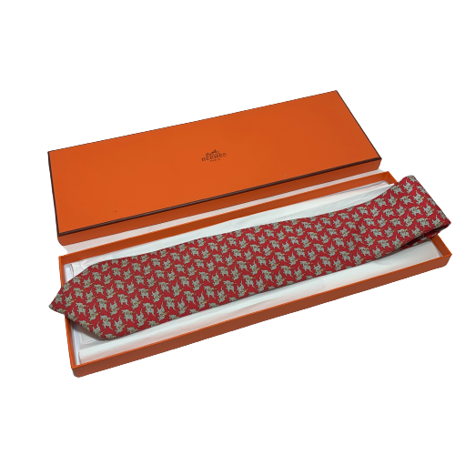 Hermes Silk Elephant Print Red Tie | Gently Used |
