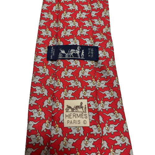 Hermes Silk Elephant Print Red Tie | Gently Used |