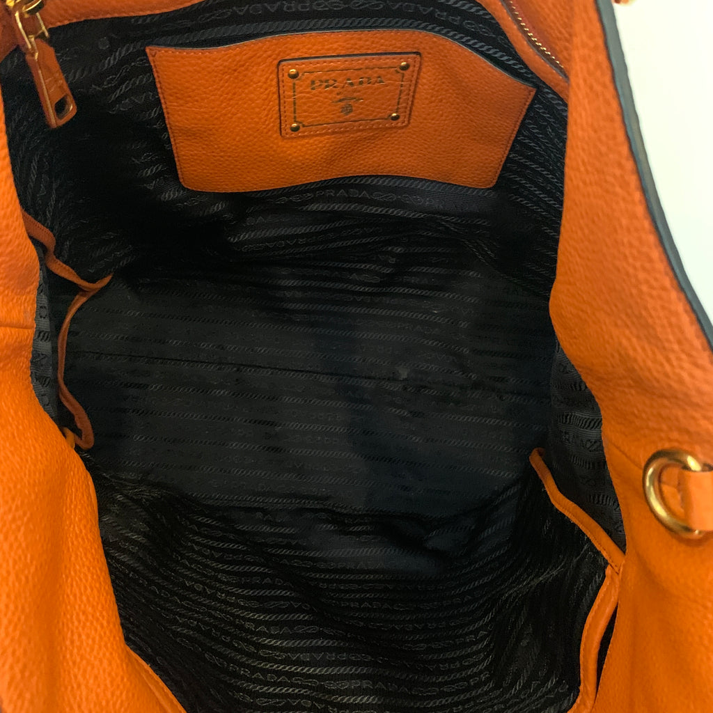 Prada Orange Pebbled Leather Front-zip Convertible Tote | Pre Loved |