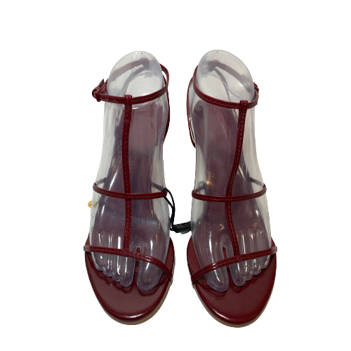 ZARA Maroon Leather Heeled Sandals | Brand New |